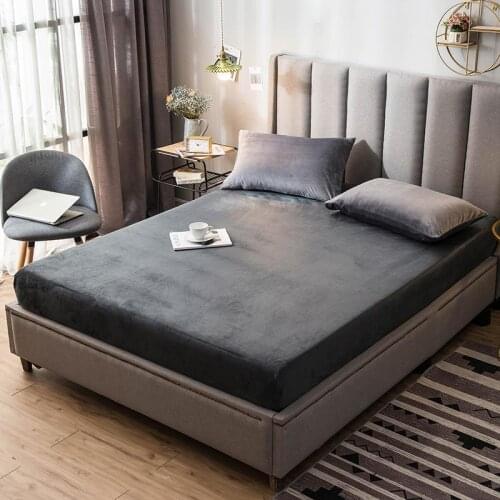 Modern Simple Bed Sheet Solid Color Soft Warm Flannel Mattress Protector Autumn Winter Elastic Band Velvet Bed Sheet 1pcs