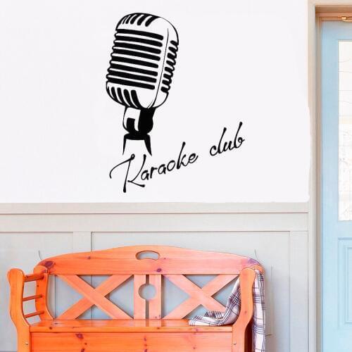 Retro Vinyl Wall Decal Microphone Karaoke Club Signboard Logo Stickers Home Decor Living Room Bedroom Vinyl Art Mural D362