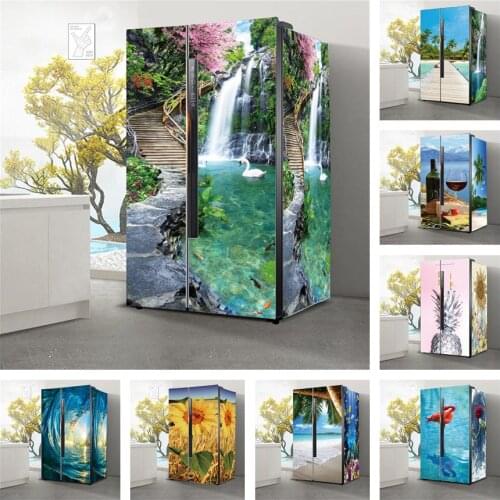 3D Self-Adhesive Waterfall Scenery Refrigerator Sticker Kitchen Fridge Cover Decal Waterproof Wall Stickers DIY Wallpaper Poster