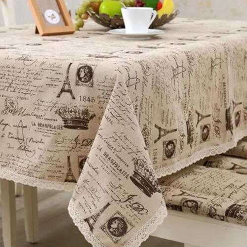 Linen Cotton Table Cloth Europe Style Rectangular Lace Edge Tablecloths Letter Printed Dustproof Table Covers toalha de mesa