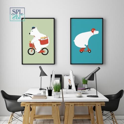SPLSPL Frameless Wall Art Painting Nordic Style Cool Bear Canvas Print Poster and modern canvas oil Pictures Home Decoration