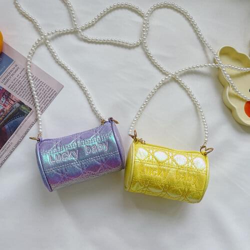Cute Childrens Shiny Crossbody Bag Lovely Pearl Chain Baby Girls Mini Shoulder Bags Coin Purse Princess Accessories Handbags