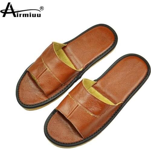 Cow Leather Slippers Couple Indoor Non-slip Men Women Home Slippers Fashion Casual Single Shoes PVC Soft Sole Spring Summer Shoe