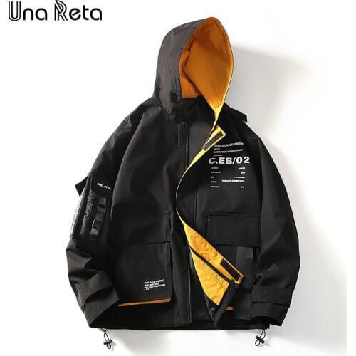 Una Reta Man Hoodie jackets New Buckle pocket design Coat Jacket Men Streetwear Clothest casual printing Hip hop Hooded Coat men