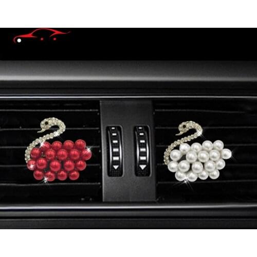 Bling Pearl Swan Car Styling Decoration Air Freshener Perfume Clip Auto Air Conditioning Outlet Aromatherapy Car Accessories