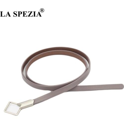 LA SPEZIA Thin Leather Belt Women Grey Knot Belts Female Fashion Solid Real Leather Cowhide Ladies Brand Narrow Belts For Dress
