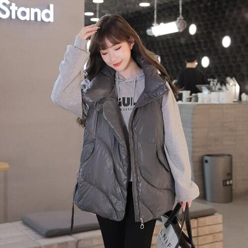 2021 Loose Winter Vest Jacket Oversized Short Waistcoat Mandarin Collar Zipper Sleeveless Coat Clothing Female Snow Wear Indoor