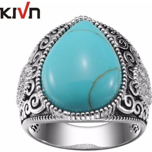 KIVN Jewelry Indian Scroll Filigree CZ Blue Stone Womens Girls Antique Vintage Wedding Bridal Engagement Rings Birthday Gifts
