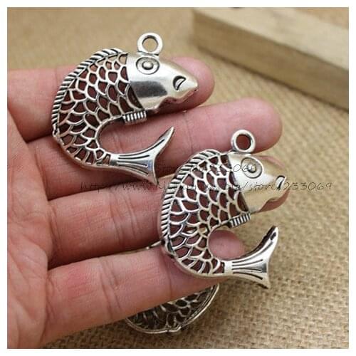 10 pcs/lot Vintage Charms Fish Pendant 44*45mm Fit Bracelets Necklace DIY Metal Jewelry Making T0281