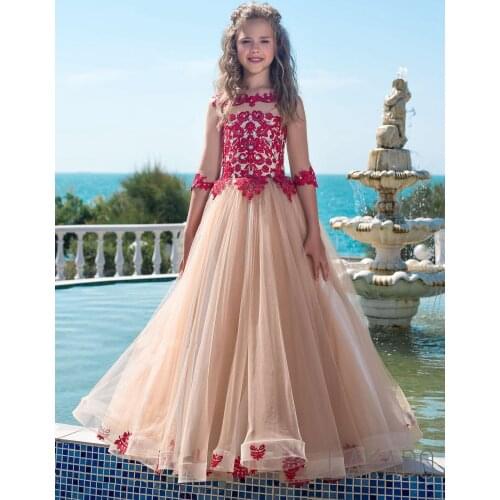 2021 Kids Girls Brithday Party Dress Special Occasion With Beading Half Sleeves 8 9 10 11 12 14 Years