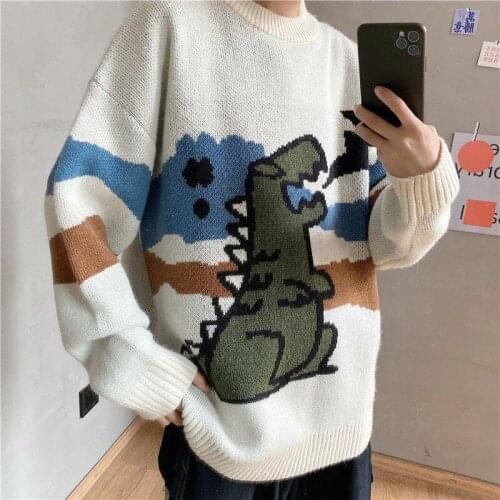 2021 Cartoons Printing Teenagers Casual Loose Sweater Mens Autumn and Winter Lazy Warmth Sweater Pullovers Pull Homme Harajuku