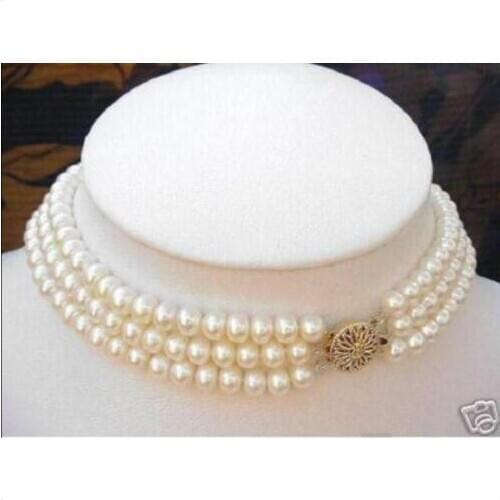3 ROWS 7-8MM White Akoya Cultured Pearl Choker Necklace