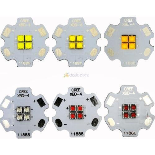 5pcs Cree XBD 4Chip 4LEDs XB-D 12V Red Blue Green Cool White Warm white Neutral white 12W High Power LED Emitter on 20mm star