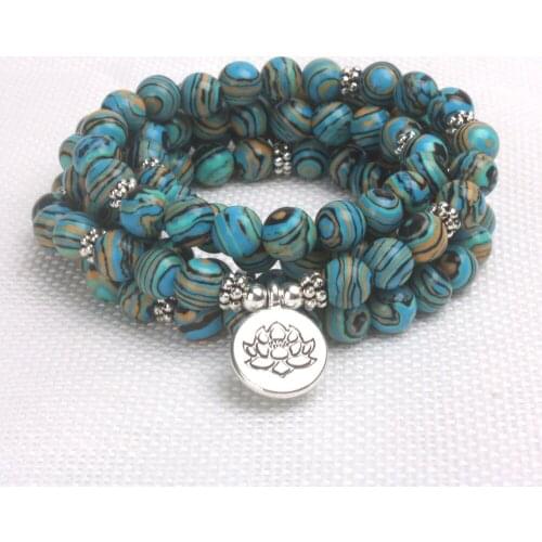 8mm Stripe Stone Wrap Around Yoga Bracelet Men 108 Beads Mala Malachite OM Bracelet