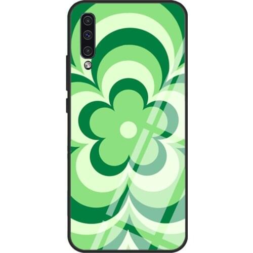 GREEN FLOWER TRANCE Tempered Glass Case For Samsung A52 A12 A32 A42 A72 A31 A51 A71 A40 A50 A70 A20e A21S