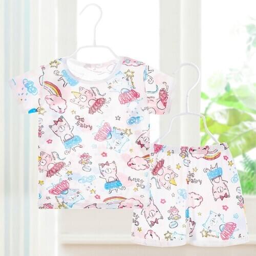 Childrens pajamas summer thin bamboo fiber boys and girls home service suit baby air conditioning suit