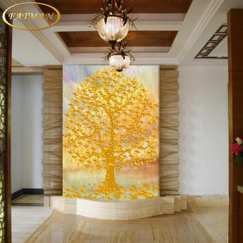 Dropshipping Fatman Wallpapers Home Decor Golden Tree Custom 3d Mural Wallpaper Living Room Glitter Wallpaper Papel De Pared