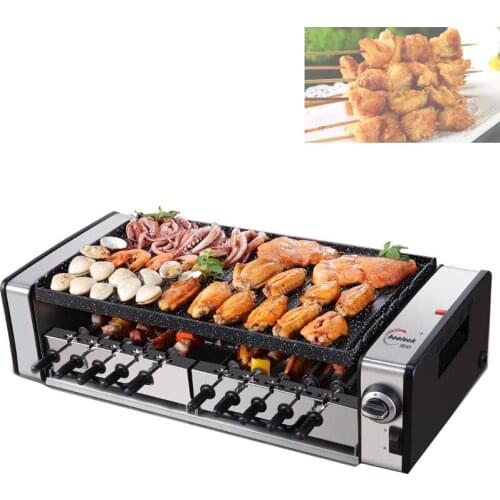 Electric BBQ Grill Smokeless Automatic Rotation Non Stick Baking Tray Skewer Grills Home Korean Kebab Making Machine