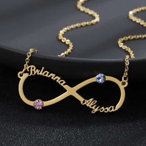 Customize Infinite Name Layer Necklace For Women Personalized Gold Stainless Steel Custom Birthstones Name Jewelry friend gift