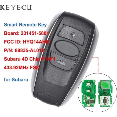 Keyecu Smart Prox Remote Key Fob 3B 433.92MHz for Subaru BRZ Forester Impreza Legacy WRX XV Board: 231451-5801, FCC ID: HYQ14AHB