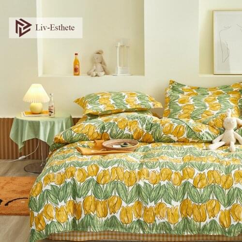Liv-Esthete Tulip Duvet Cover Flat Sheet Bedding Set Decor Bedspread Single Twin Double Queen King Comfortable Bed Linen Set