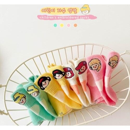 Cute Cartoon Embroidery Princess Pattern Baby Girls Boat Socks For Kids Thin Cotton Soft Children Ankle Summer Socks 4 Pairs/Lot
