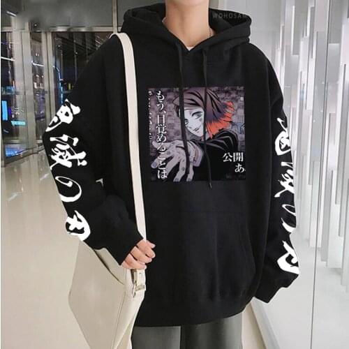 Kawaii Cartoon Girl Enmu Demon Slayer Anime Harajuku Hoodies Sweatshirt Men Oversized Patchwork Long Sleeve Aesthetics Hoodies