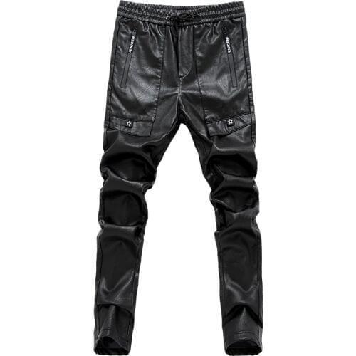 Mens black leather pants mens tights pants faux leather pu sexy motorcycle skinny trousers 28-36 AYG180