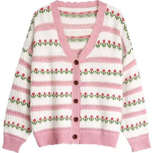 Autumn new style Korean retro loose wild long-sleeved knitted cardigan sweater