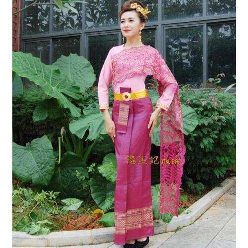 Dai dress Long sleeve Thailand traditional clothing Thai Restaurant&Hotels reception