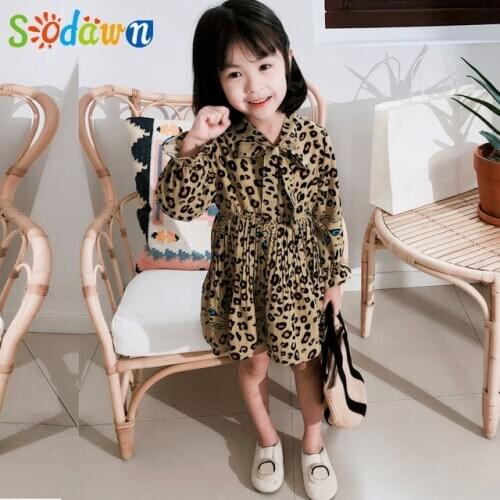 Sodawn girl dresses kids dress for girls fashion leopard long sleeve princess dress children'clothing autumn girl clothes