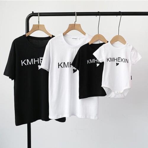 Simple Parent-child Top 2021 Summer Korean Family Matching Clothes Casual Printing Letter Love Short Sleeve T-shirt Baby Clothes