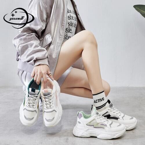 Size 36-40 Womens Casual Shoes Female Spring Autumn Flats Sneakers Shoes Lace-up Mixed Colors Mesh Thick Bottom Ladies Shoes H41