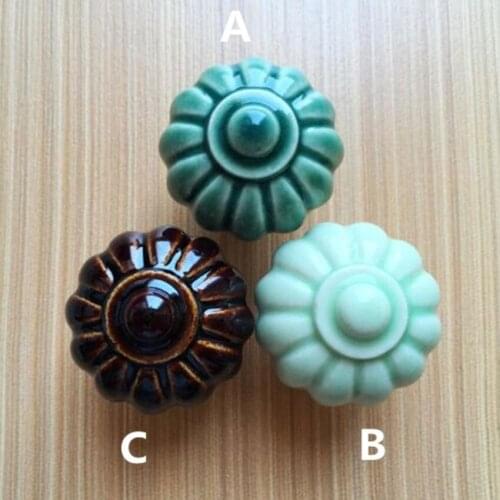 Rustico rural ceramic knobs light green pumpkin ceramic drawer cabinet knobs pulls brown dark green ceramic dresser doorhandles