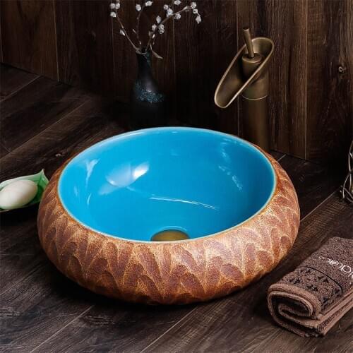 Handmade Europe Style Lavobo Ceramic Bathroom Luxurious Artistic Bathroom Sink Countertop ceramic wash basin bathroom sink
