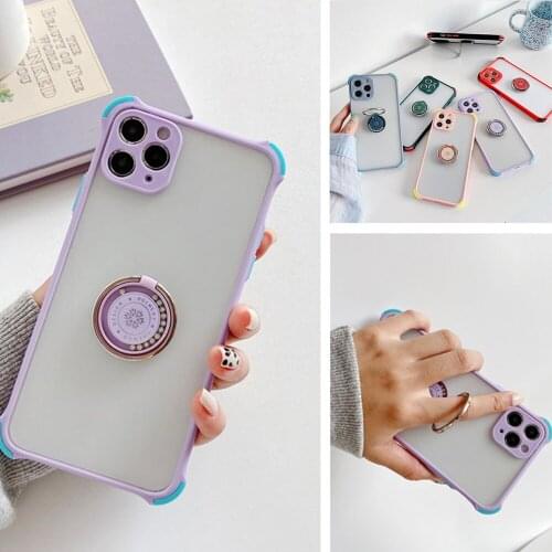 With Ring Candy Color Phone Case on For Oppo A94 A93 A91 A92 A55 A72 A15 A12 A7 A5S A7N AX7 A3S AX5 Shockproof Transparent Cover