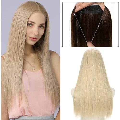 No Clip Halo Hair Extension Long Straight Ombre Secret Wire Hair Adjustable Transparent Wire One Piece Fish Line Fake HairPieces