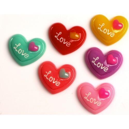 50Pcs Mixed Resin Heart Kawaii Cabochon Flatback Decoration Crafts Embellishments For Scrapbooking Diy Accessories