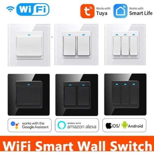Tuya Smart WIFI Wireless Switch Socket EU/US Plug Glass Timing APP Mobile Phone Button Panel Work With Alexa Google Home Hot