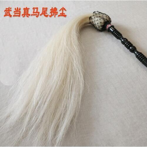 Horsetail whisk Tai Chi Whisk Wood Handle Wudang Taoism real horsehair Tai-chi kung fu fuchen Duster Fly Whisk
