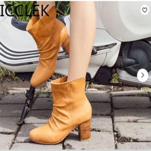 Women Pleated Ankle Boots 2020 Woman PU Leather High Heels Ladies Fashion Pumps Womens Casual Footwear Female Shoes Plus Size