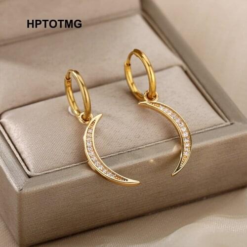 Gold Crescent Moon Dangle Drop Earrings 2021 Trend Goth Piercing Small Hoop Earrings for Women Jewelry Accessories pendientes