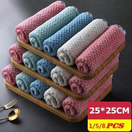 1/5/8pcs Cheaper Double-layer Absorbent Microfiber Kitchen Dish Cloth Non-stick Oil Household Cleaning Wiping Towel Kitchen Tool