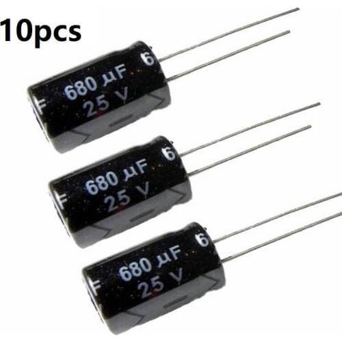 10Pcs/lot 680uF 25V Radial Aluminum Electrolytic Capacitor 10mmx17mm