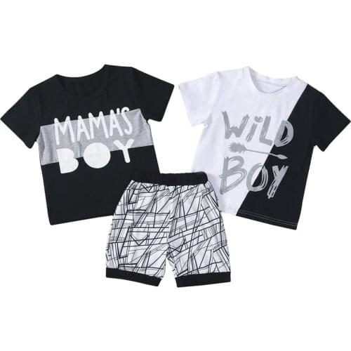 2021-05-10 Lioraitiin 2Pcs Set 1-6Y Toddler Baby Boy Fashion Summer Clothing Short Sleeve 3Colors Shirt Top Line Shorts Outfit