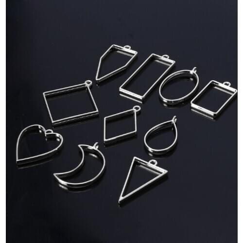 50Pcs Assorted Geometric Hollow Frame Tray Pressed Flower Pendant Jewelry Making F3MF