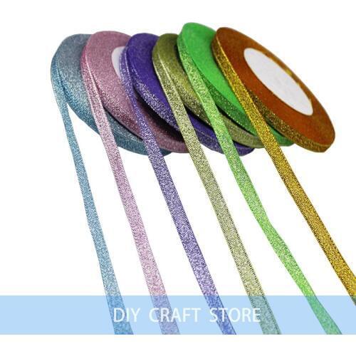 1/4'' 6MM Glitter Organza Ribbon Wedding Party Christmas Decorative Tape 22Meters Per Roll