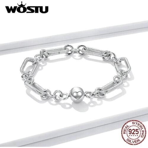 Wostu New The love of Paper Clips Bracelet & Bangles For Women 925 Sterling Silver Original Fit DIY Original Jewelry Gift DAB059