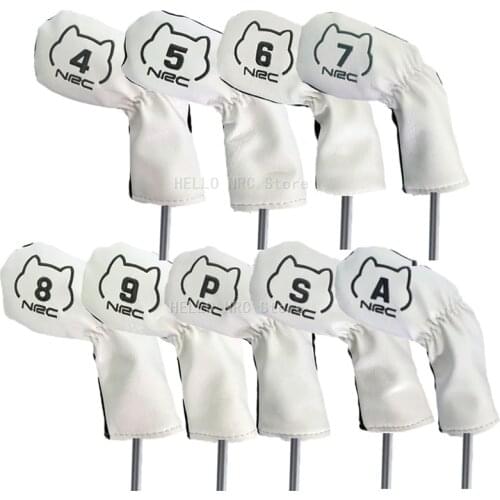 Golf Iron Cover 9Pcs /Set PU Leather Waterproof No.4/5/6/7/8/9/P/S/A Protector White Black AKITA DOG