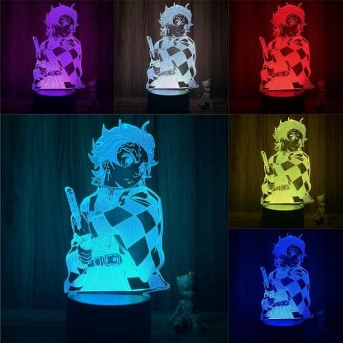 Demon Slayer Kamado Tanjirou Hold Sword 3D Lamp Action Figure LED NightLight 7 Colors Touch Table Decor Light Gift Model